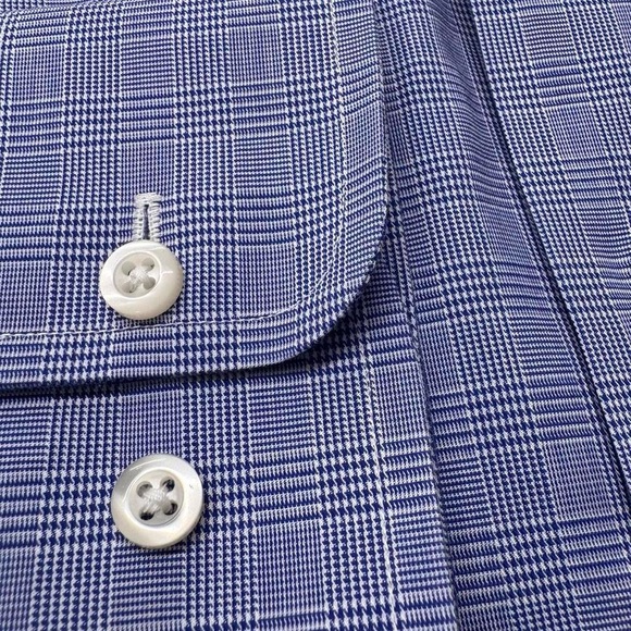 NWT David Donahue plaid luxury non iron trim fit dress shirt blue 15.5 34/35 - Picture 2 of 5